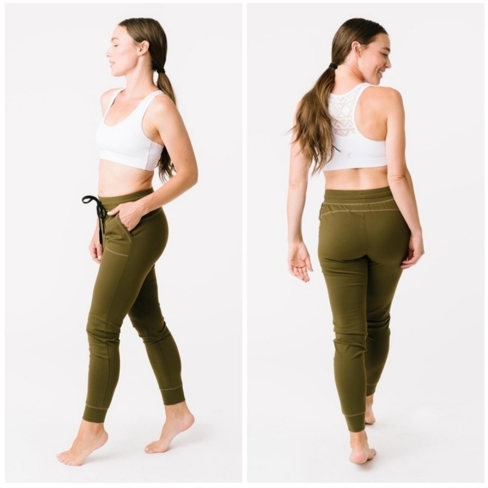 ZYIA Olive Track Joggers with Drawstring Waist